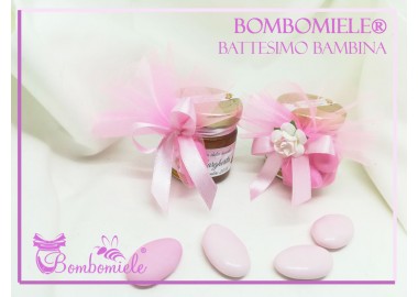 Bomboniera o Segnaposto per annuncio di nascita Bambina - vasetto miele gr 50 con 1 0 3 confetti