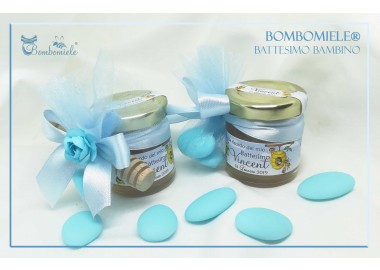 Bomboniera o Segnaposto per annuncio di nascita con 1 o 3 confetti vasetto miele gr 50